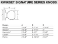 Kwikset 788PSK RDT Pismo Half Dummy Door Knob Reversible Non-Turning One-Sided Function Dimensions