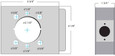 Keedex K-BXRHO weldable gate box dimensional drawing: 4-3/4" W x 4-1/8" H x 1-3/4" D, 2-1/8" center bore, hole pattern with 3/8" and 1/4" mounting holes