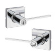 Kwikset KWI-405LRLSQT-S Ladera Lever with Square Rose Entry Door Lock SmartKey with 6AL Latch and RCS Strike