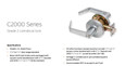 Dexter C2000 Series Grade 2 cylindrical lock specification sheet showing UL listing, door range, backset, and latch compatibility