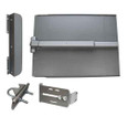 Lockey ED41 Edge Panic Shield Value Kit with 33-inch Panic Bar for 36-inch Doors – Silver finish, kit components shown: edge shield, panic bar, latch guard, and strike hardware