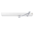 Dormakaba ED100LE Low Energy Swing Door Operator installed on single swing door in institutional corridor, shown with wall-mounted pushbutton actuator