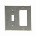 Eaton 93432-BOX Combination wallplate, Stainless steel, Toggle, Decorator Cutout, Stainless steel, Two- gang, Standard, ED Box