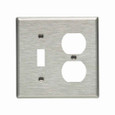 Eaton 93532-BOX Combination wallplate, Stainless steel, Toggle, Duplex receptacle Cutout, Stainless steel, Two- gang, Standard, ED Box