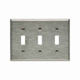 Eaton 93073-BOX1 Toggle wallplate, Stainless steel, Toggle Cutout, Stainless steel, Three- gang, Standard, ED Box1