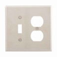 Eaton 93932-BOX Combination wallplate, Stainless steel, Toggle, Duplex receptacle Cutout, Stainless steel, Two- gang, Mid-size, ED Box