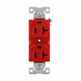 Eaton BR20RD commercial specification grade duplex receptacle, #14-10 AWG, 20A, Commercial, Flush, 125V, Back and side, Red, Brass, High-impact nylon, PVC, 5-20R, Duplex, Screw, PVC, Core pack