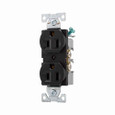 Eaton BR15BK commercial specification grade duplex receptacle, #14-10 AWG, 15A, Commercial, Flush, 125V, Back and side, Black, Brass, High-impact nylon, PVC, 5-15R, Duplex, Screw, PVC, Core pack