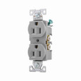 Eaton BR15GY commercial specification grade duplex receptacle, #14 to 10 AWG, 15A, Commercial, Flush, 125V, Back and side, Gray, Brass, High-impact nylon, PVC, 5-15R, Duplex, Screw, PVC, Core pack