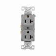 Eaton BR20GY commercial specification grade duplex receptacle, #14-10 AWG, 20A, Commercial, Flush, 125V, Back and side, Gray, Brass, High-impact nylon, PVC, 5-20R, Duplex, Screw, PVC, Core pack