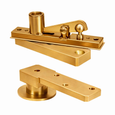 Norton Rixson 270 Series Center Hung Pivot Set in 606 Satin Brass finish, showing top pivot assembly and bottom floor pivot components
