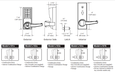 Dormakaba Simplex L1000 series model comparison diagram: L101x through L1076 function modes including combination entry, key override, passage, privacy, and interior combination change, with exterior and interior dimensional views