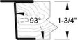 ABH A548BM Bevel Edged Mortised Edge Guard — cross-section diagram showing 93° bevel edge and 1-3/4" door thickness