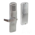 Schlage CO-100 993R Standalone Electronic Rim/Concealed Exit Device Trim with Keypad Reader, Latitude Lever, Satin Chrome Finish (626) — front and rear view