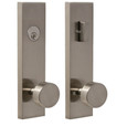 Weslock 6621 Addy Escutcheon Single Cylinder Deadbolt with Mesa Knob – Satin Nickel finish, exterior and interior escutcheon view