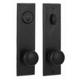 Weslock 7941 Braughton Keyed Entry Handle with Wexford Knob in Matte Black – exterior and interior escutcheon plates shown