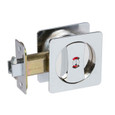 Delaney Contemporary Square Privacy Pocket Door Lock, 625 Bright Chrome, with latch assembly