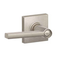 Schlage J40 Solstice Privacy Lever, 619 Satin Nickel finish, Collins square rose