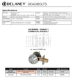 Delaney LM Series - Grade 1 Single Cylinder Less Core Deadbolt, Dull Chrome (US26D) Finish
