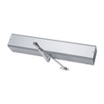 Falcon 8242 Push Side Regular Arm Automatic Door Operator, 689 Aluminum Finish – three-quarter perspective view showing arm linkage and body depth