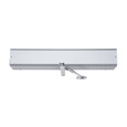 Falcon 8242 Push Side Regular Arm Automatic Door Operator, 689 Aluminum Finish – straight front elevation view showing full header length and arm pivot