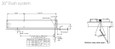 Falcon 8242 26-inch push system installation dimensions drawing showing header, arm, and door clearance measurements for surface mount configuration
