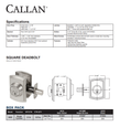 Callan Model 200S - Grade 3 Single Cylinder Square Trim Deadbolt
