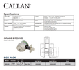 Callan Model 200S-G2 Single Cylinder Round Trim Deadbolt, Grade 2