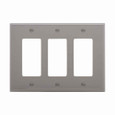 Eaton PJ263GY Decorator / GFCI wallplate, Gray, Decorator Cutout, Polycarbonate, Three- gang, Mid-size