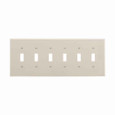 Eaton PJ6V Toggle wallplate, Ivory, Toggle Cutout, Polycarbonate, 6-Gang, Mid-size