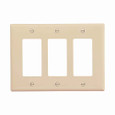 Eaton PJ263V Decorator / GFCI wallplate, Ivory, Decorator Cutout, Polycarbonate, Three- gang, Mid-size