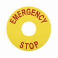 Eaton E22VA8 E22 pushbutton legend plate, 22.5 mm, Non-metallic Heavy-Duty, Round, Yellow field, EMERGENCY STOP