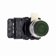 Eaton E22TB3X26 E22 Pushbutton, 22.5 mm, Non-metallic Heavy-Duty, 25 mm, NEMA 3, 3R, 4, 4X, 12, 13, Illuminated, Momentary, Green actuator, Extended, Plastic, Incandescent, resistor, 120 Vac/dc light unit voltage, Black bezel, W1226, 60 Vac/dc lamp