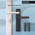 Emtek Emtek 1L1R14 Multi Point Lock Trim (Large Multi Point Entry Set) - Brass Plates, Modern Rectangular Style (2.5" x 17.5"), Non-Keyed Fixed Handle Outside, Operating Handle Inside (for Semi-Active Door) EMTEK-1L1R14