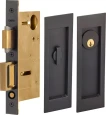 Omnia 7035/A Keyed Entry Pocket Door Lock with Modern Rectangular Trim and Solid Brass Construction