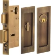 Omnia 7035/A Keyed Entry Pocket Door Lock with Modern Rectangular Trim and Solid Brass Construction