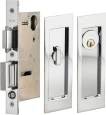 Omnia 7035/A Keyed Entry Pocket Door Lock with Modern Rectangular Trim and Solid Brass Construction