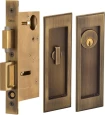 Omnia 7037/A Traditional Keyed Entry Pocket Door Lock with Rectangular Trim and Solid Brass Construction