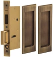 Omnia 7037/PD Traditional Pocket Door Lock Set with Rectangular Trim and Mortise Edge Pull, Pair Dummy Function