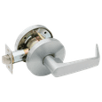 Falcon W161 Grade 2 Cylindrical Communicating/Exit Lever Lock, 2-3/4" Backset, Satin Chrome finish, standard rose, shown with latch bolt extended