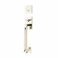 Emtek 4217 Hercules Knurled Entrance Handleset in Polished Nickel - Lifetime (US14) finish — exterior grip and deadbolt view on white background