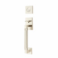 Emtek 4217 Hercules Knurled Entrance Handleset in Satin Nickel (US15) finish — exterior grip and deadbolt view on white background