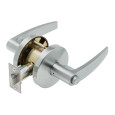 Falcon W301 Grade 2 Privacy Cylindrical Lever Lock - Satin Chrome finish, angled view showing outside lever, rose, and latch bolt
