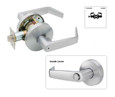 Falcon W301 Grade 2 Privacy Cylindrical Lever Lock - function diagram showing outside/inside keying orientation and inside lever detail, Satin Chrome finish