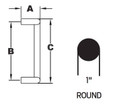 Ives 8190HD door pull dimension diagram showing projection A, center-to-center B, overall length C, and 1" round bar cross-section