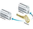 BEST CORMAX compatibility diagram showing one M Series key operating both a Standard Core and a CORMAX Core interchangeable cylinder