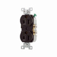 Eaton CR15B commercial specification grade duplex receptacle, #14-10 AWG, 15A, Commercial, Flush, 125V, Side wire, Brown, Brass, High-impact nylon, PVC, 5-15R, Duplex, Screw, PVC, Core pack