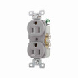 Eaton CR15GY commercial specification grade duplex receptacle, #14-10 AWG, 15A, Commercial, Flush, 125V, Side wire, Gray, Brass, High-impact nylon, PVC, 5-15R, Duplex, Screw, PVC, Core pack