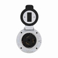 Eaton CS8277 locking flanged inlet with lid, #10-6 AWG, 50A, Industrial, 250V, Steel, Non-NEMA, Two-pole, Three-wire, Nylon, California standard