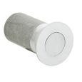 Ives DP1 Dust Proof Floor Strike with Round Face Plate and Spring-Loaded Plunger, 626 Satin Chrome finish, angled view